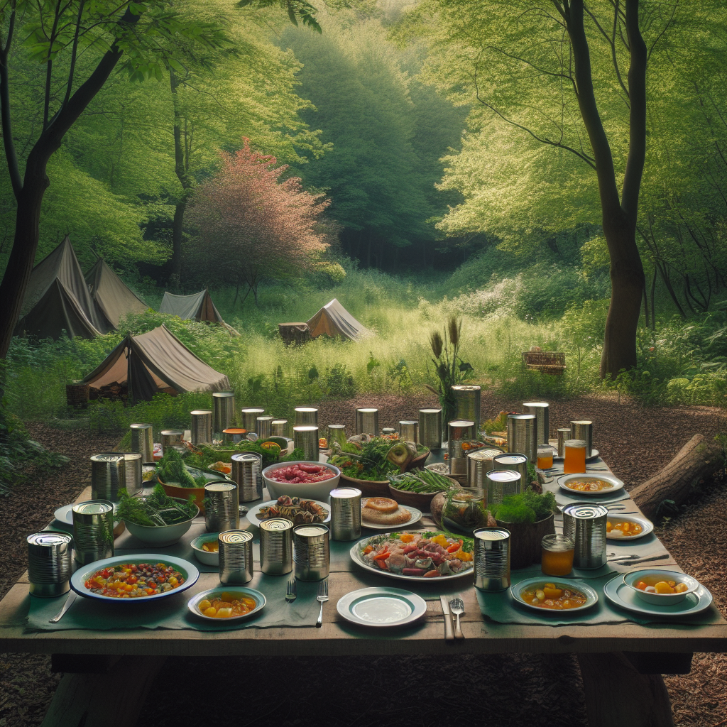 yakkaai_ai_1769426776.png Conservas para preparar recetas para llevar de picnic en una mesa al aire libre